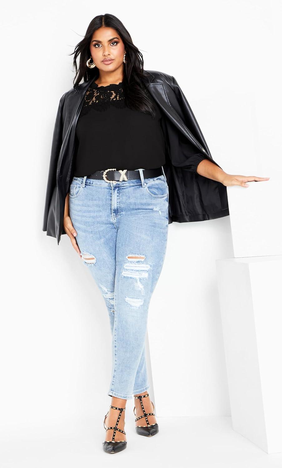 image:imageCity Chic Womens Plus Size Lace Angel Elbow Sleeve TopBlack
