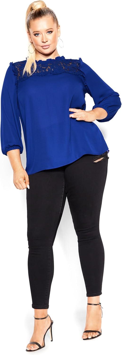 image:imageCity Chic Womens Plus Size Lace Angel Elbow Sleeve TopLapis