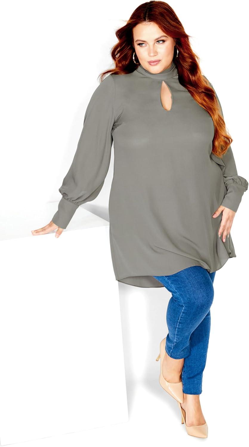 image:imageCity Chic Womens Plus Size Neck Tie TunicFern