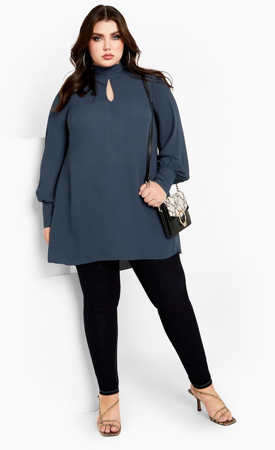 image:imageCity Chic Womens Plus Size Neck Tie TunicNavy
