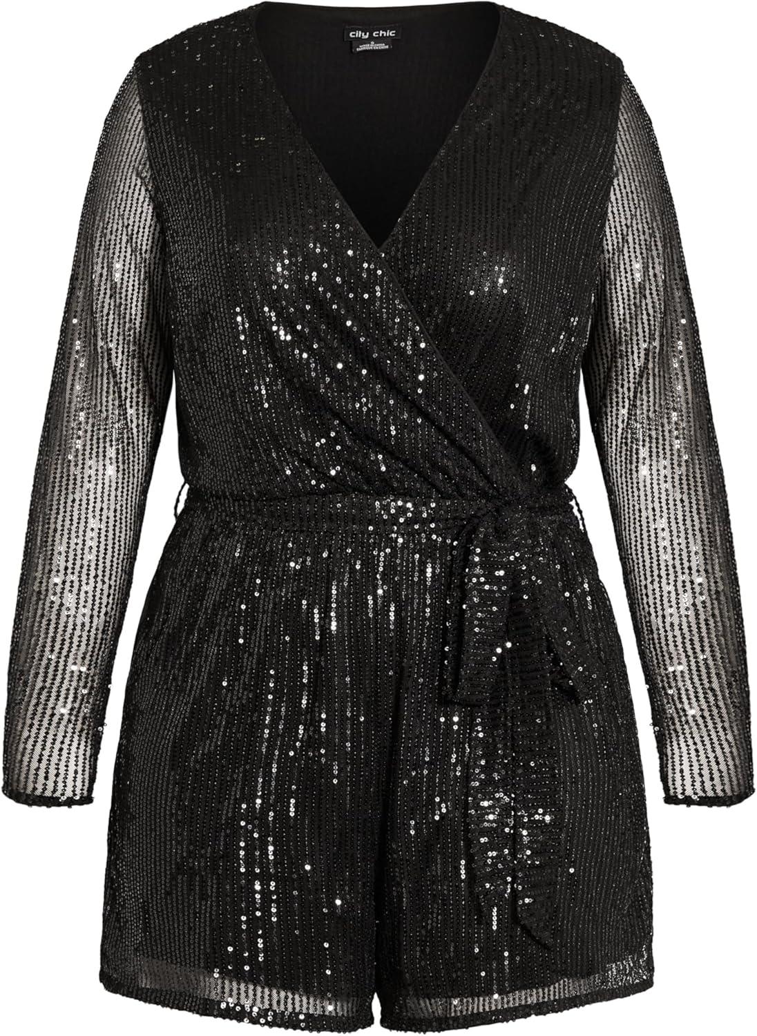 image:imageCity Chic Womens Plus Size Sequin PlaysuitBlack