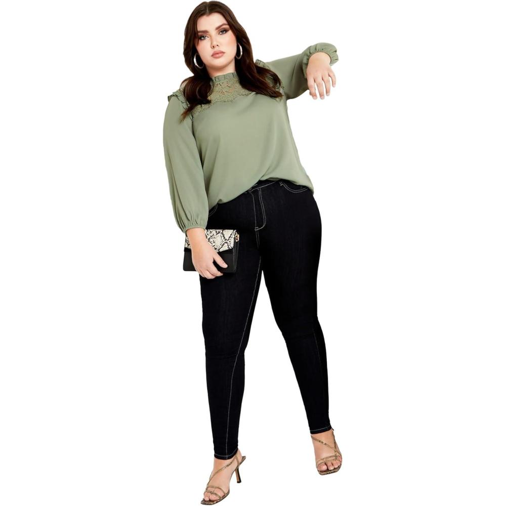 image:imageCity Chic Womens Plus Size Lace Angel Elbow Sleeve TopSage