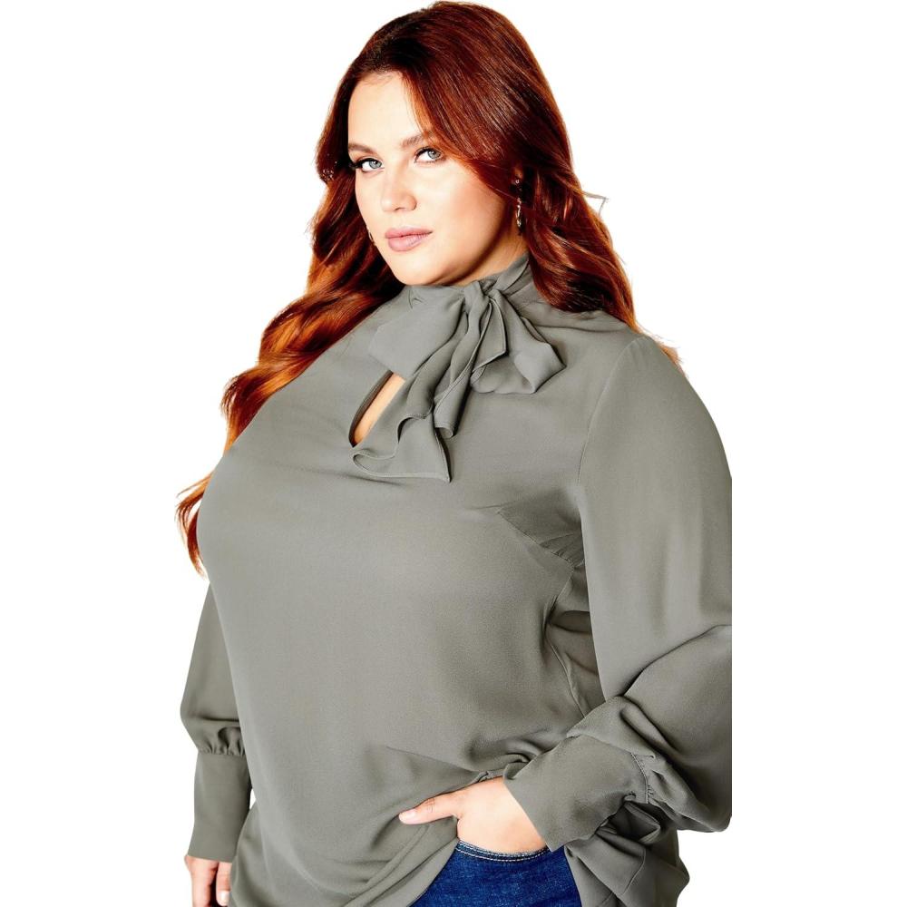 image:imageCity Chic Womens Plus Size Neck Tie TunicFern