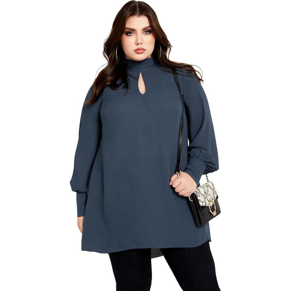 image:imageCity Chic Womens Plus Size Neck Tie TunicNavy