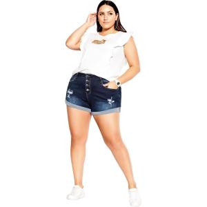 City Chic Women’s Denim Distressed Detail Cuff Short(Dark Denim)