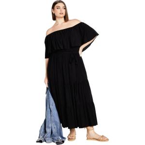 City Chic Women’s Plus Size Boardwalk Plain Maxi Dress(Black)
