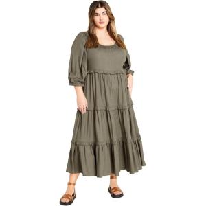 City Chic Women’s Plus Size Heather Tier Dress(Olive)