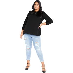 City Chic Women’s Plus Size Lace Angel Elbow Sleeve Top(Black)