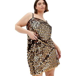 City Chic Women’s Plus Size Skirt – Disco Sequin Mini(Gold)