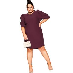 City Chic Plus Size Dress, Impulse Vibes Dress(Spiced Plum)