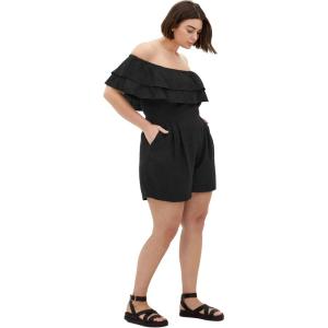 City Chic Women’s Plus Size Playsuit – Poppy Off Shoulder(Black)