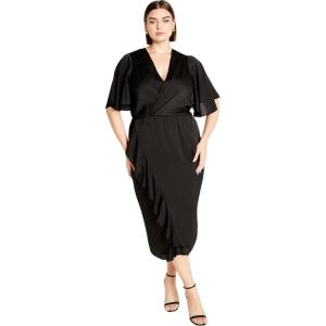 City Chic Women’s Plus Size Soft Ruffle Dress(Black)