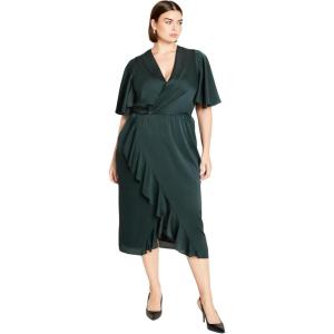 City Chic Women’s Plus Size Soft Ruffle Dress(Emerald)