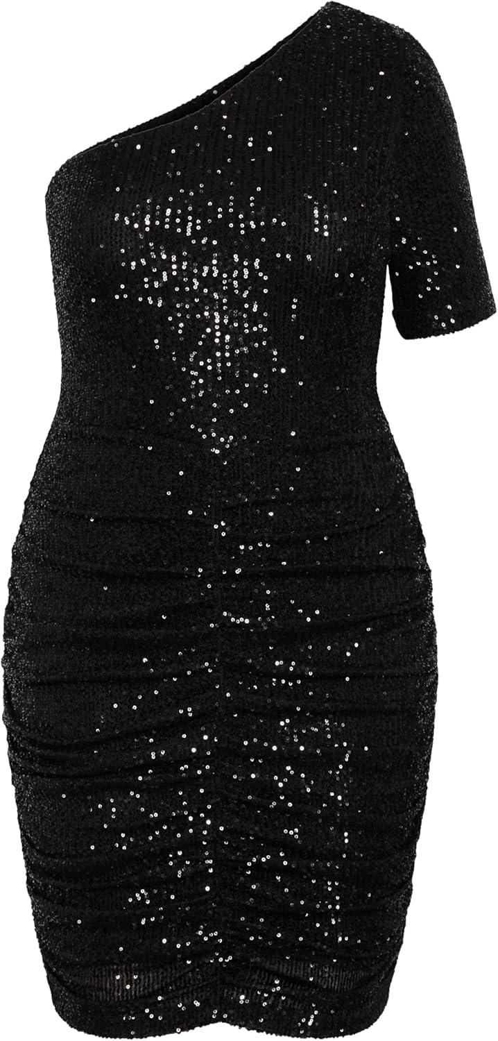 image:imageCity Chic Plus Size Dress Angelina Asymmetrical Neck Ruched DressBlack