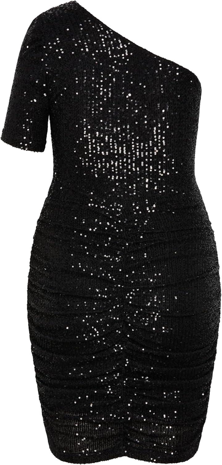 image:imageCity Chic Plus Size Dress Angelina Asymmetrical Neck Ruched DressBlack