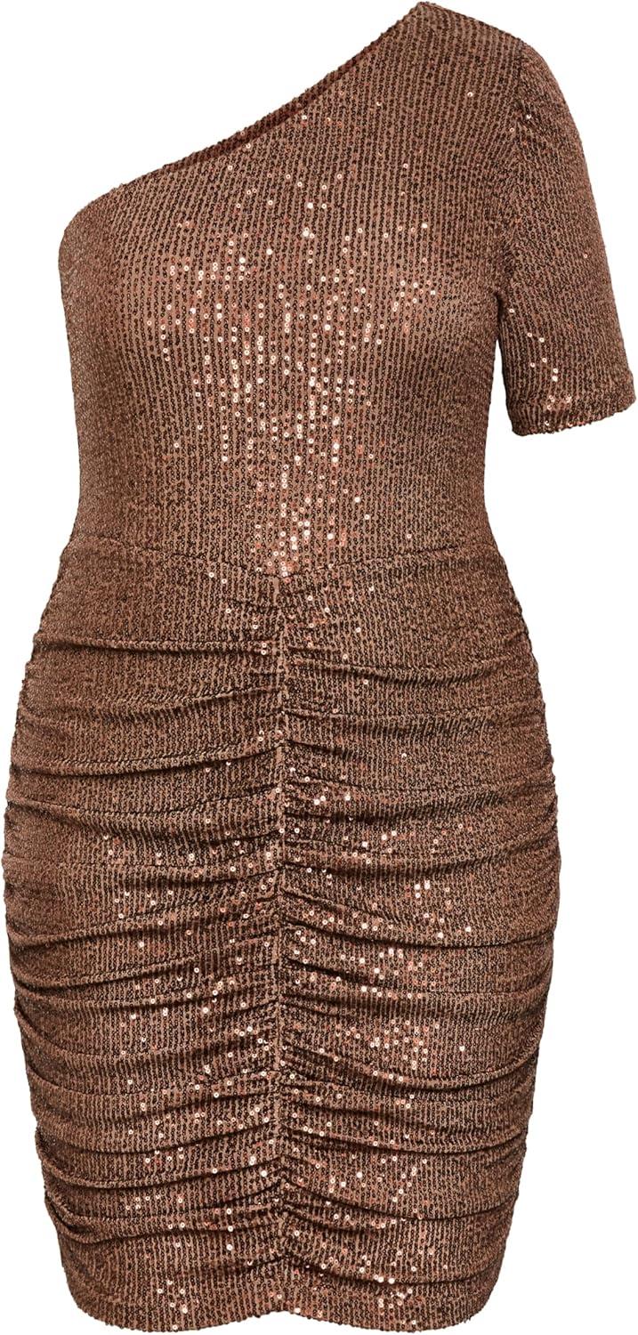 image:imageCity Chic Plus Size Dress Angelina Asymmetrical Neck Ruched DressBronze