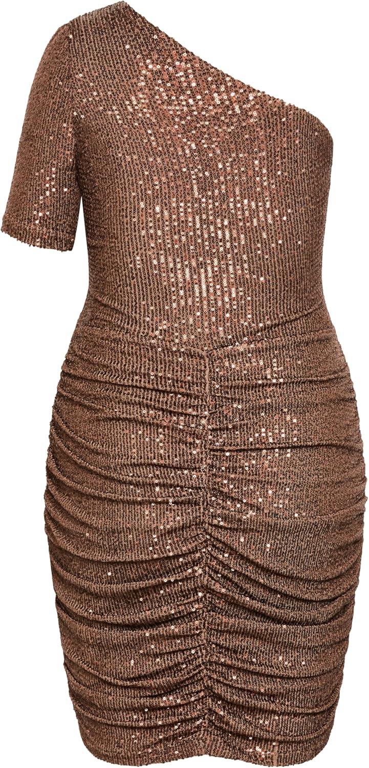 image:imageCity Chic Plus Size Dress Angelina Asymmetrical Neck Ruched DressBronze