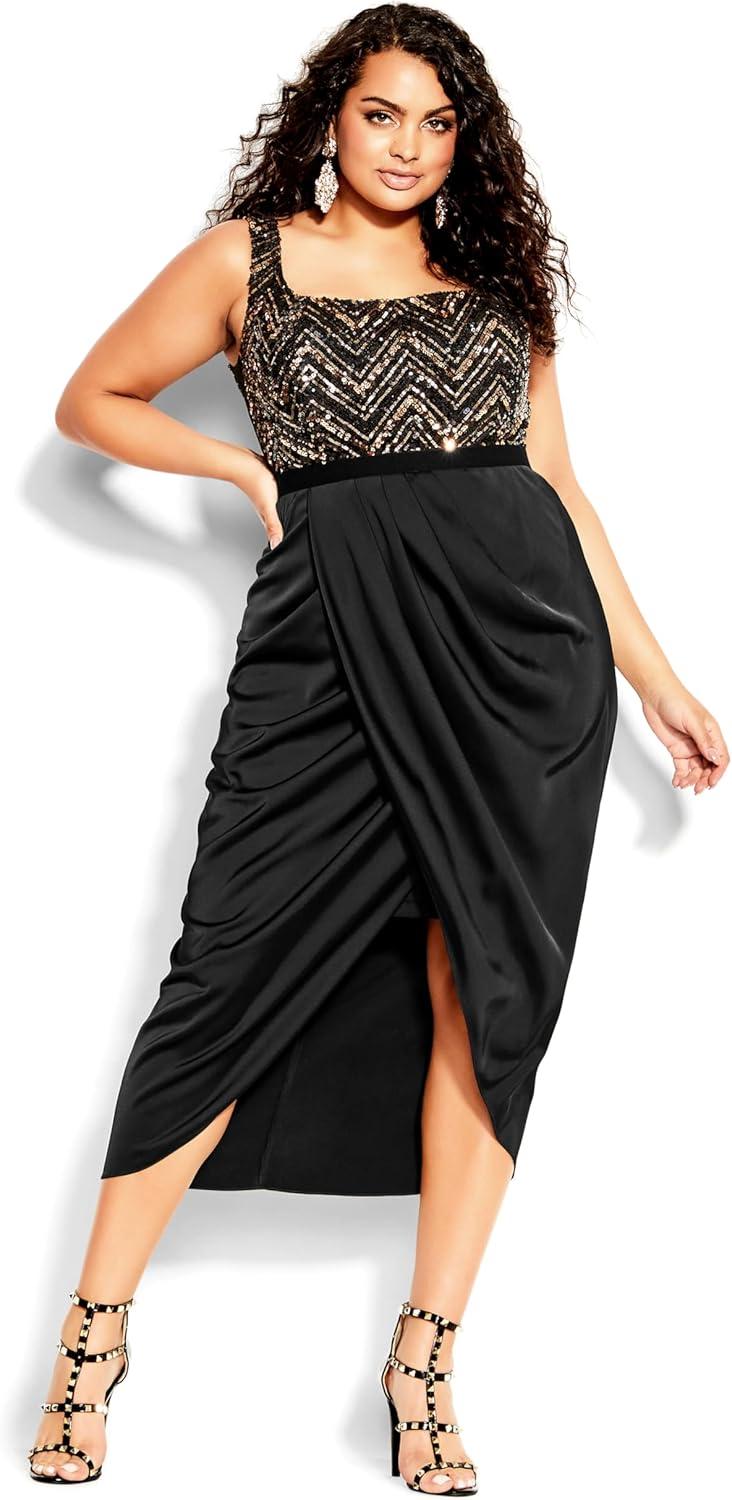 image:imageCity Chic Womens Plus Size Sequin Bodice DressBronze