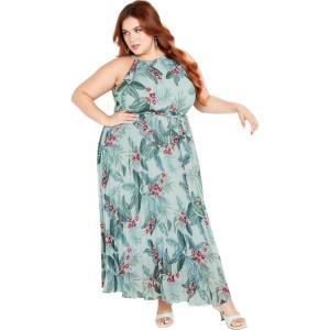 City Chic Women’s Apparel Women’s Maxi Rebecca PRT(Seafoam Maya Orchid)