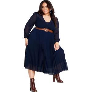 City Chic Women’s Plus Size Dress – Precious Pleat(Navy)