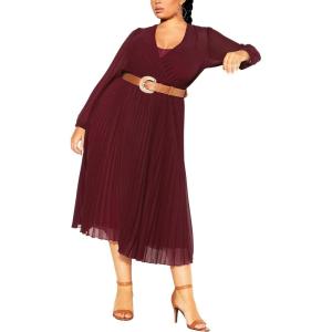 City Chic Women’s Plus Size Dress – Precious Pleat(Oxblood)
