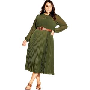 City Chic Women’s Plus Size Dress Love Pleat(Olive)