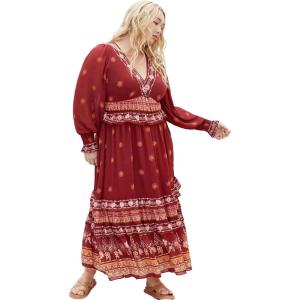 City Chic Women’s Plus Size Maxi Dress – Camilla(Rust Batik Brd)