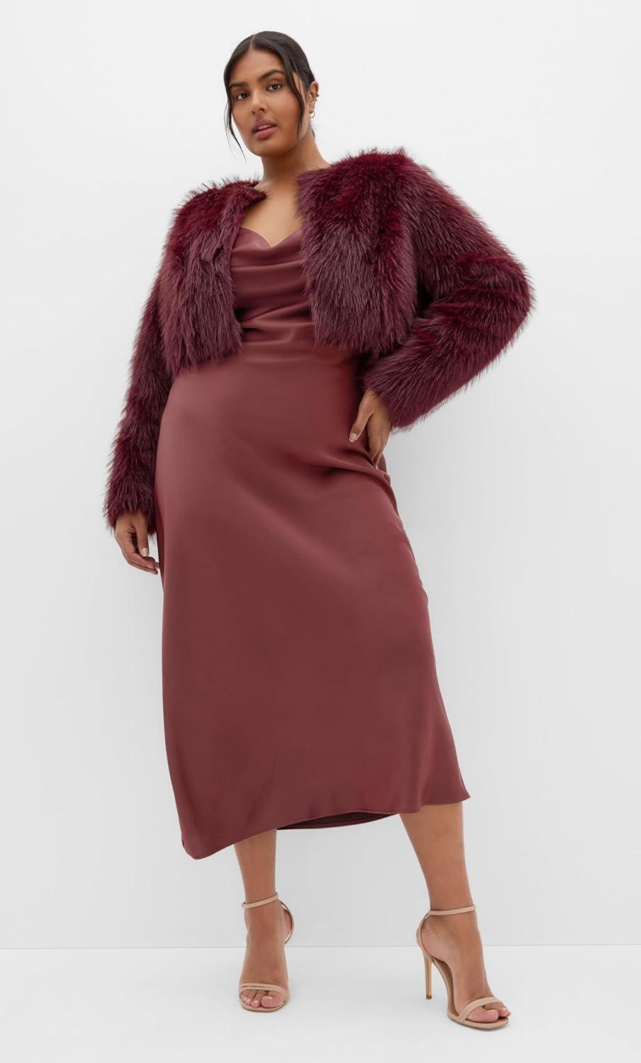 image:imageCity Chic Womens Plus Size Cocktail Dress Satin SlipChocolate Cherry