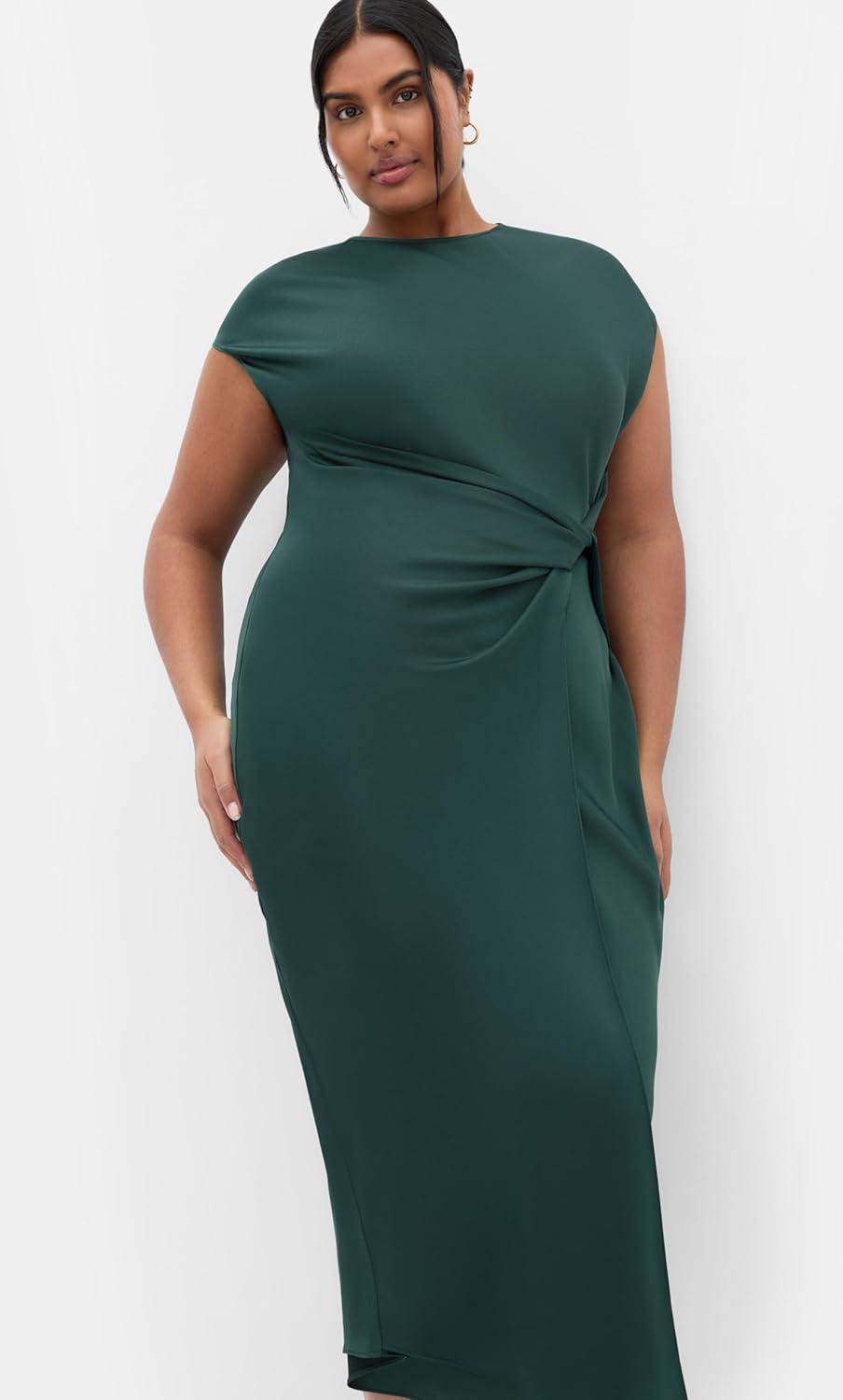 image:imageCity Chic Womens Plus Size Dress Beatrix Knot SatinForest