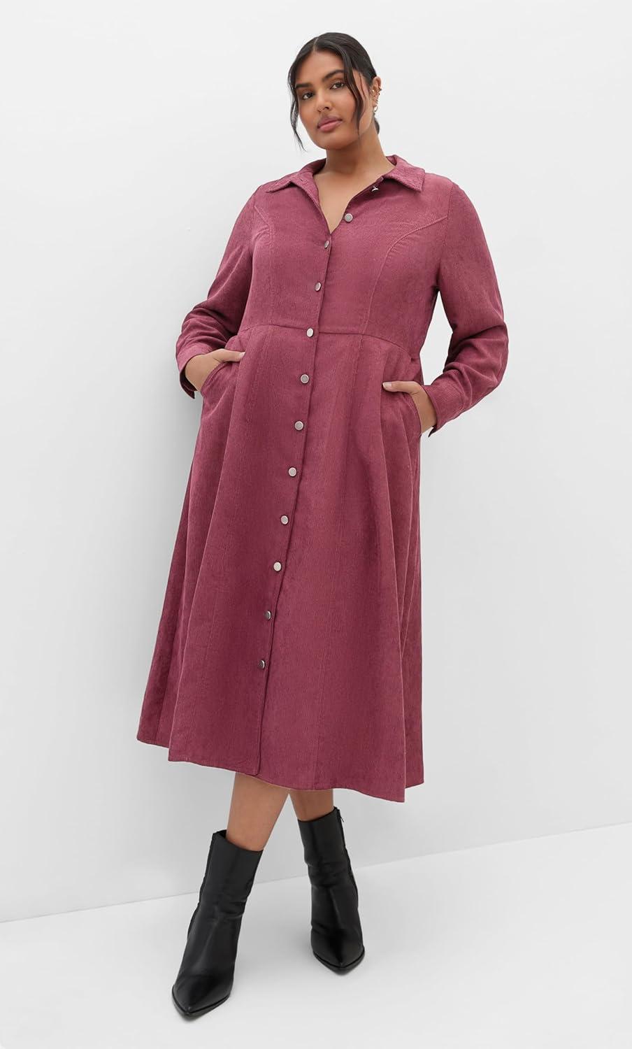 image:imageCity Chic Womens Plus Size Dress Leia Long Sleeve MidiBeet Red