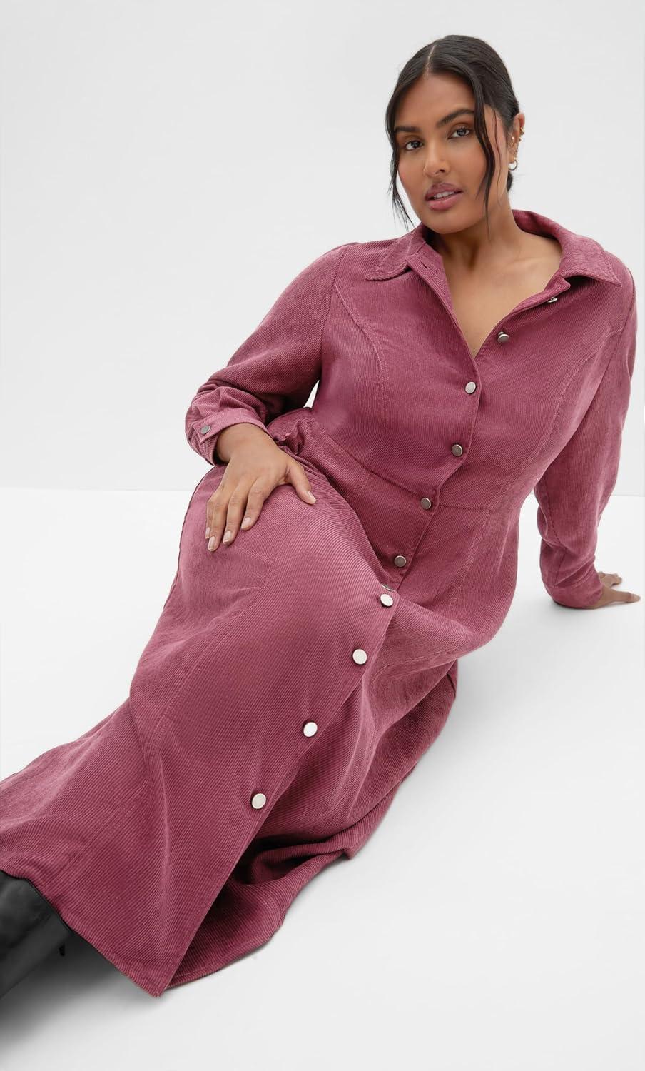 image:imageCity Chic Womens Plus Size Dress Leia Long Sleeve MidiBeet Red