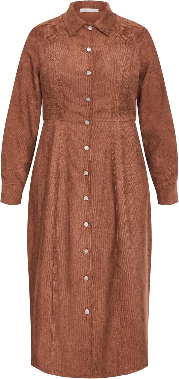 image:imageCity Chic Womens Plus Size Dress Leia Long Sleeve MidiCognac