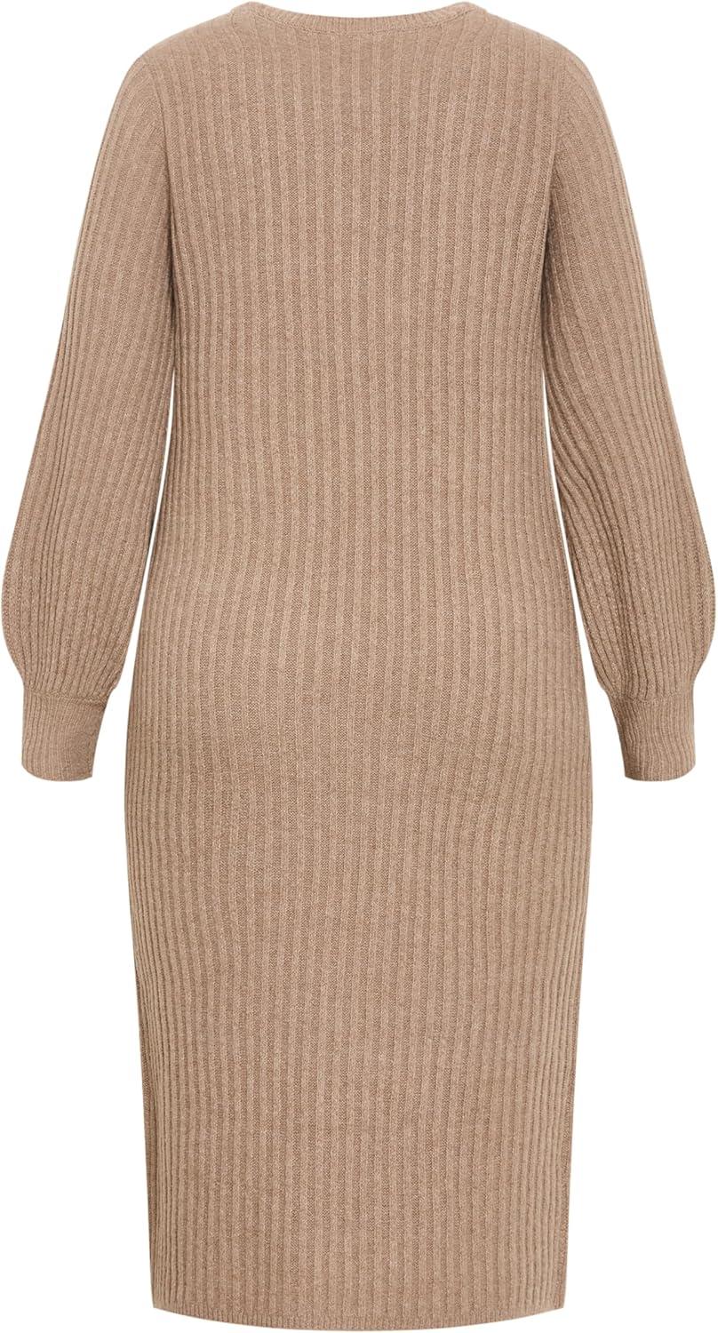 image:imageCity Chic Womens Plus Size Dress Sarah Long Sleeve RibMushroom Melange