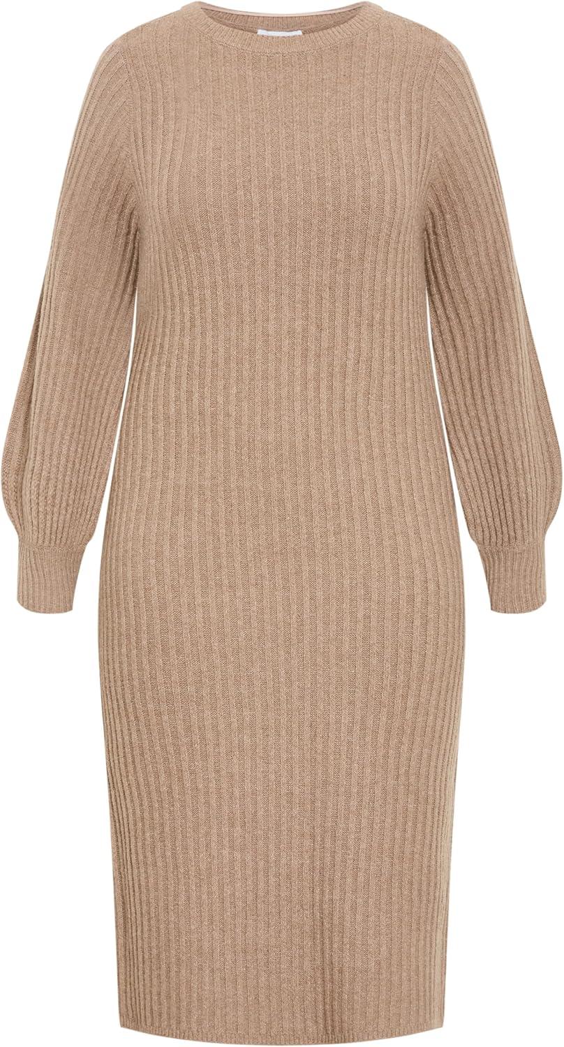 image:imageCity Chic Womens Plus Size Dress Sarah Long Sleeve RibMushroom Melange