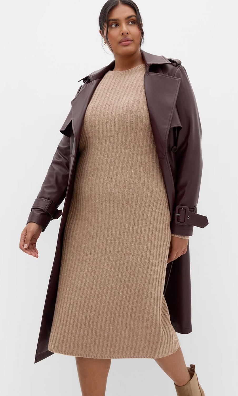 image:imageCity Chic Womens Plus Size Dress Sarah Long Sleeve RibMushroom Melange