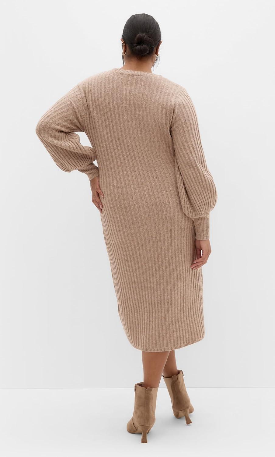 image:imageCity Chic Womens Plus Size Dress Sarah Long Sleeve RibMushroom Melange