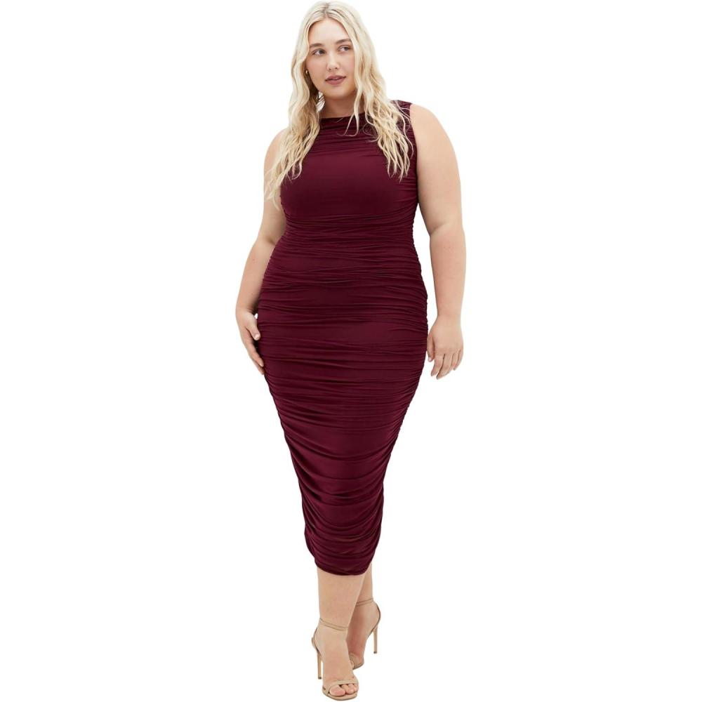 image:imageCity Chic Womens Plus Size Dress Halo Ruched MidiDark Cherry