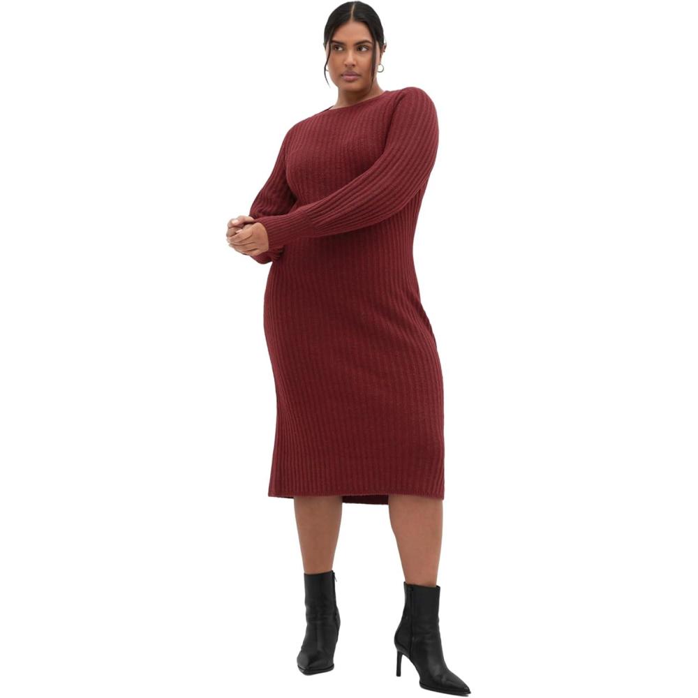 image:imageCity Chic Womens Plus Size Dress Sarah Long Sleeve RibBordeaux