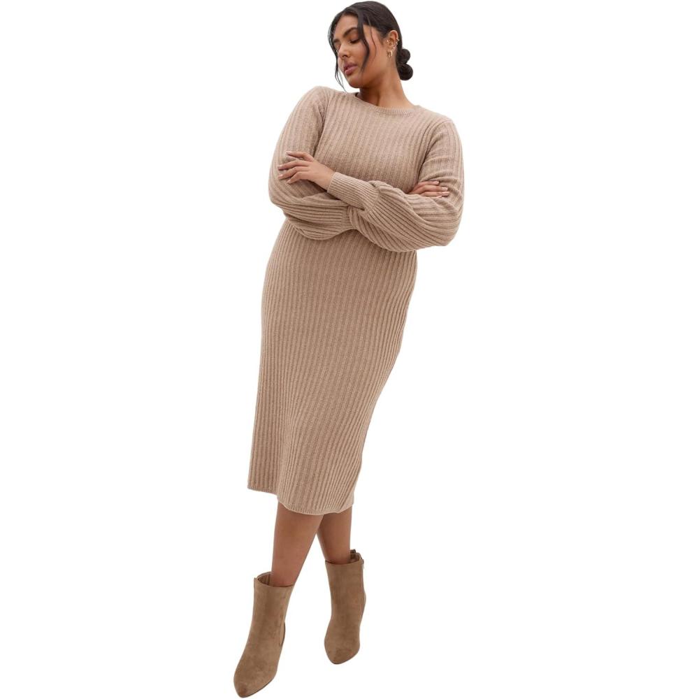 image:imageCity Chic Womens Plus Size Dress  Sarah Long Sleeve RibMushroom Melange