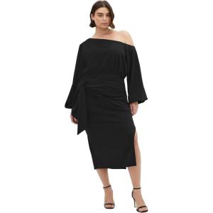 City Chic Women’s Cocktail Dress – Alysia Tie Front Midi(Black)