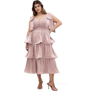 City Chic Women’s Plus Size Cocktail Dress – Betty Bow Midi(Pink Champagne)