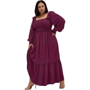 City Chic Women’s Plus Size Dress – Saddie Shirred Maxi(Bordeaux)