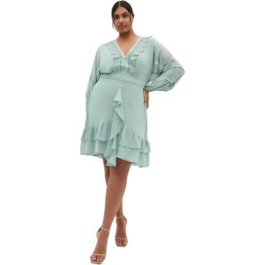 City Chic Women’s Plus Size Dress – V Neck Frill Front Mini(Seafoam)