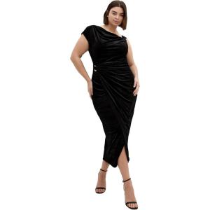 City Chic Women’s Plus Size Dress – Vivi Velour Midi(Black)