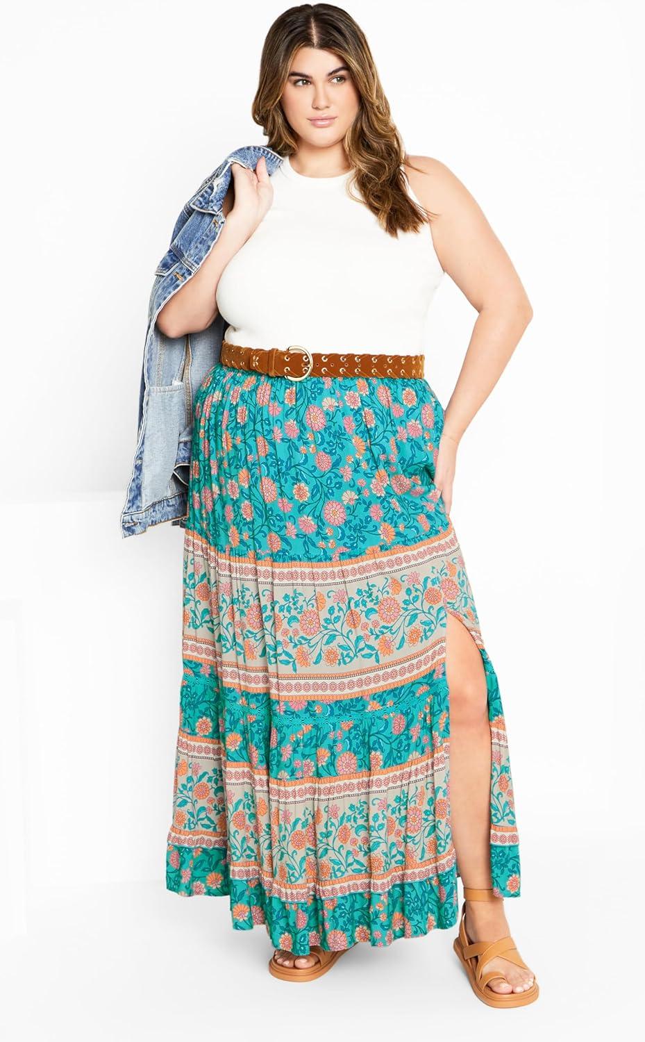 image:imageCity Chic Womens Apparel Plus Size CITYCHIC Skirt Aurora PRT Turquoise
