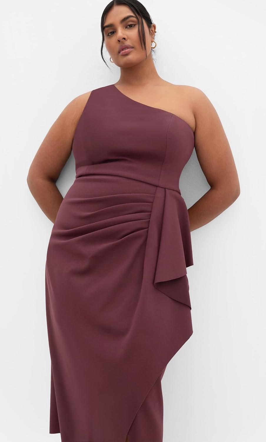image:imageCity Chic Womens Plus Size Cocktail Dress Priyanka One ShoulderChocolate Cherry