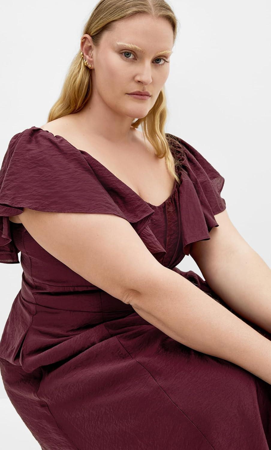 image:imageCity Chic Womens Plus Size Dress Alisia TieBack MidiDark Cherry
