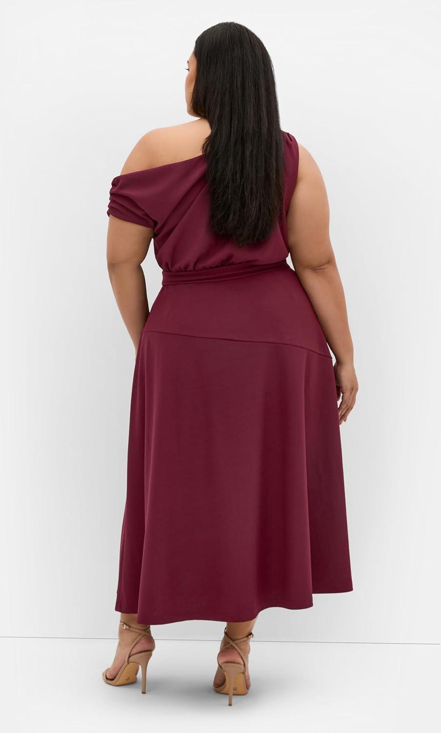 image:imageCity Chic Womens Plus Size Dress Kate Off Shoulder MidiDark Cherry