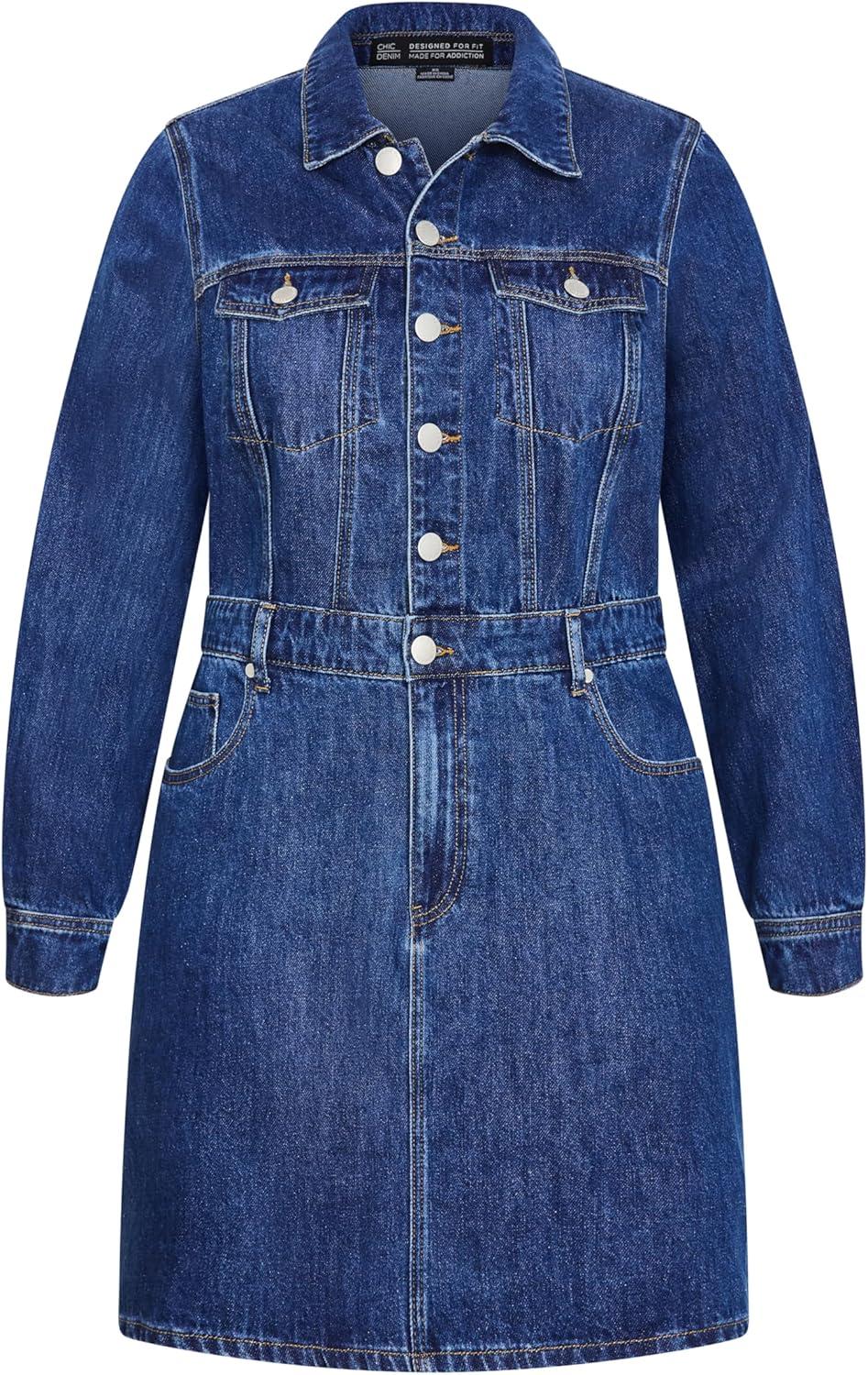 image:imageCity Chic Womens Plus Size Dress Liora Denim MiniDark Denim
