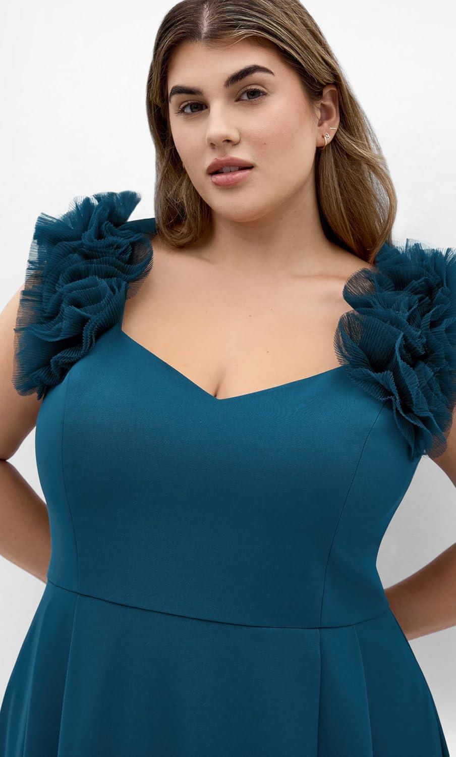 image:imageCity Chic Womens Plus Size Dress Roselyn Ruffle Tulle MidiPeacock